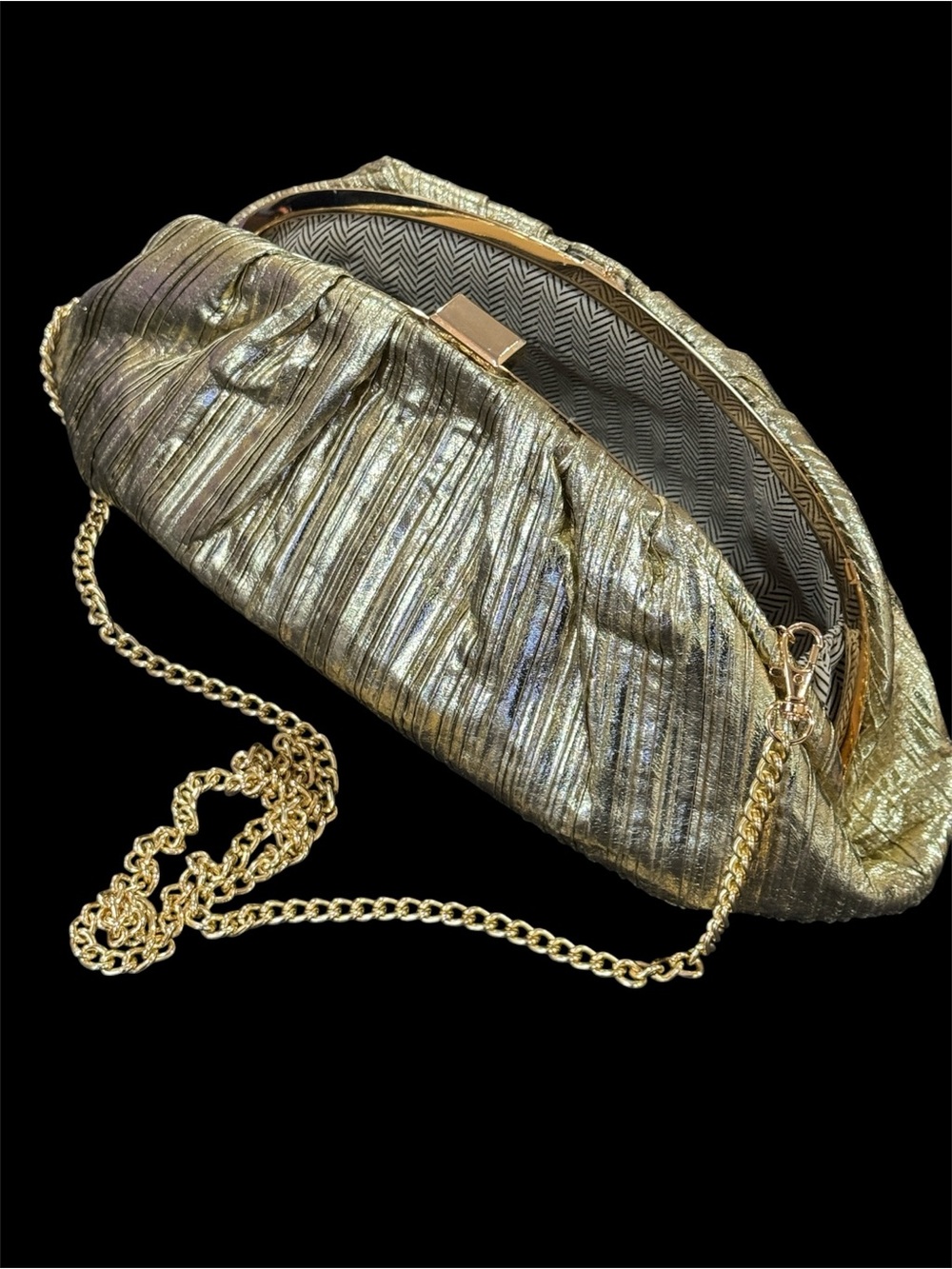 Gold Faux Leather Crossbody Clutch Bag